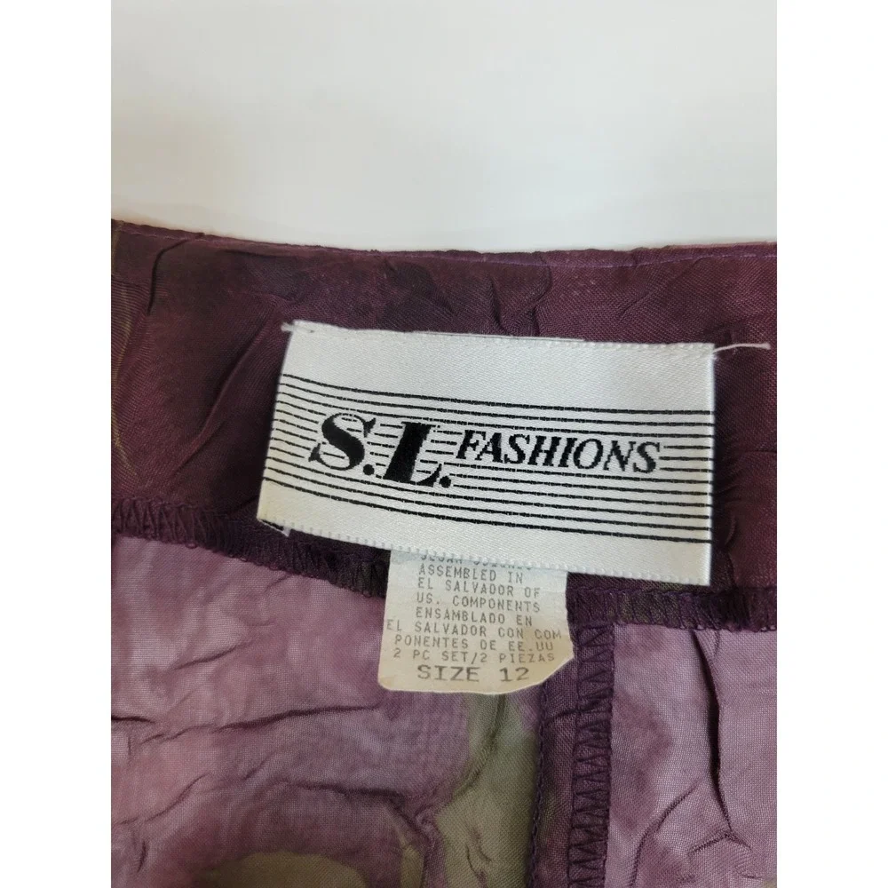 S.L. Fashions Purple Sz 12 Floral Jacket Dress 2 Piece Women Midi Chiffon Formal